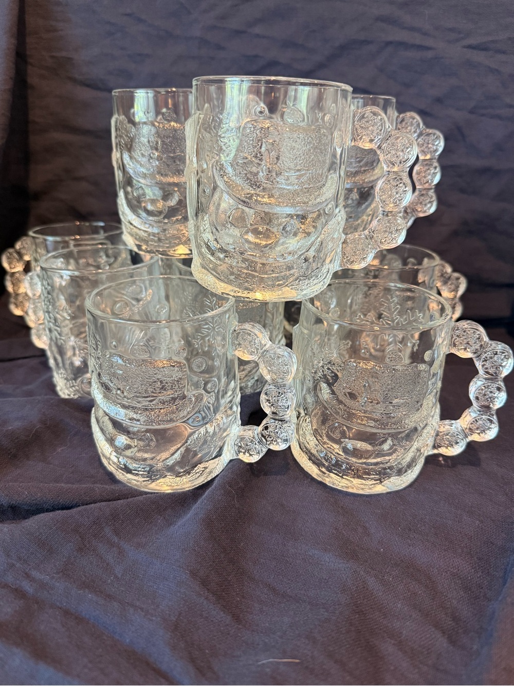 Vintage Luminarc Embossed Snowman Mugs Set of 12